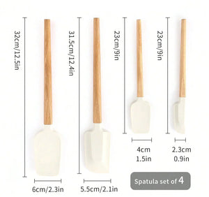 Leeseph Silicone Spatula Set, Heat Resistant, Wood Handle, 4-Pack