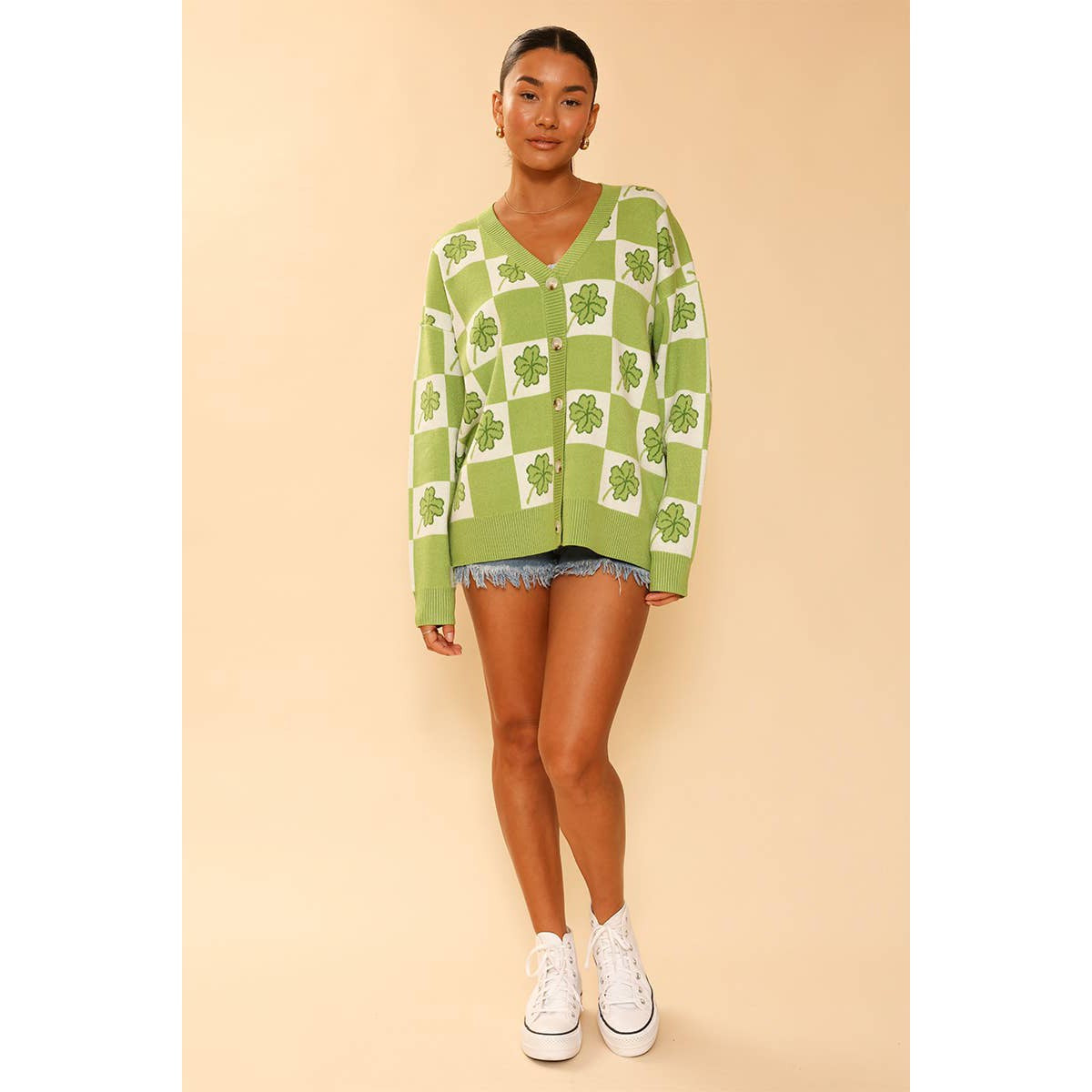 Shamrock Checkered Cardigan in Green and White [Available in SM-XL]