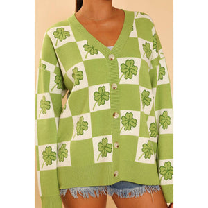 Shamrock Checkered Cardigan in Green and White [Available in SM-XL]