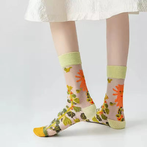 Sheer Plant Lover Socks in 8 Nature-Inspired Styles [Fits Size 5-9]