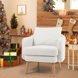 Sherpa Accent Chair Modern Living Room Chair with Seat Cushion-White
