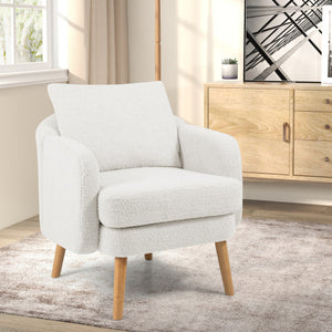 Sherpa Accent Chair Modern Living Room Chair with Seat Cushion-White