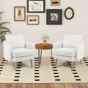Sherpa Accent Chair Modern Living Room Chair with Seat Cushion-White