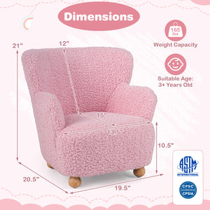 Sherpa Kids Sofa Comfy Toddler Armchair with Solid Rubber Wood Legs-Light Pink