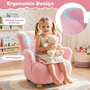 Sherpa Kids Sofa Comfy Toddler Armchair with Solid Rubber Wood Legs-Light Pink