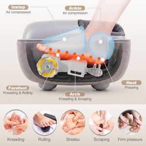Shiatsu Foot Massager with 3-Level Deep Kneading and Air Compression-Gray