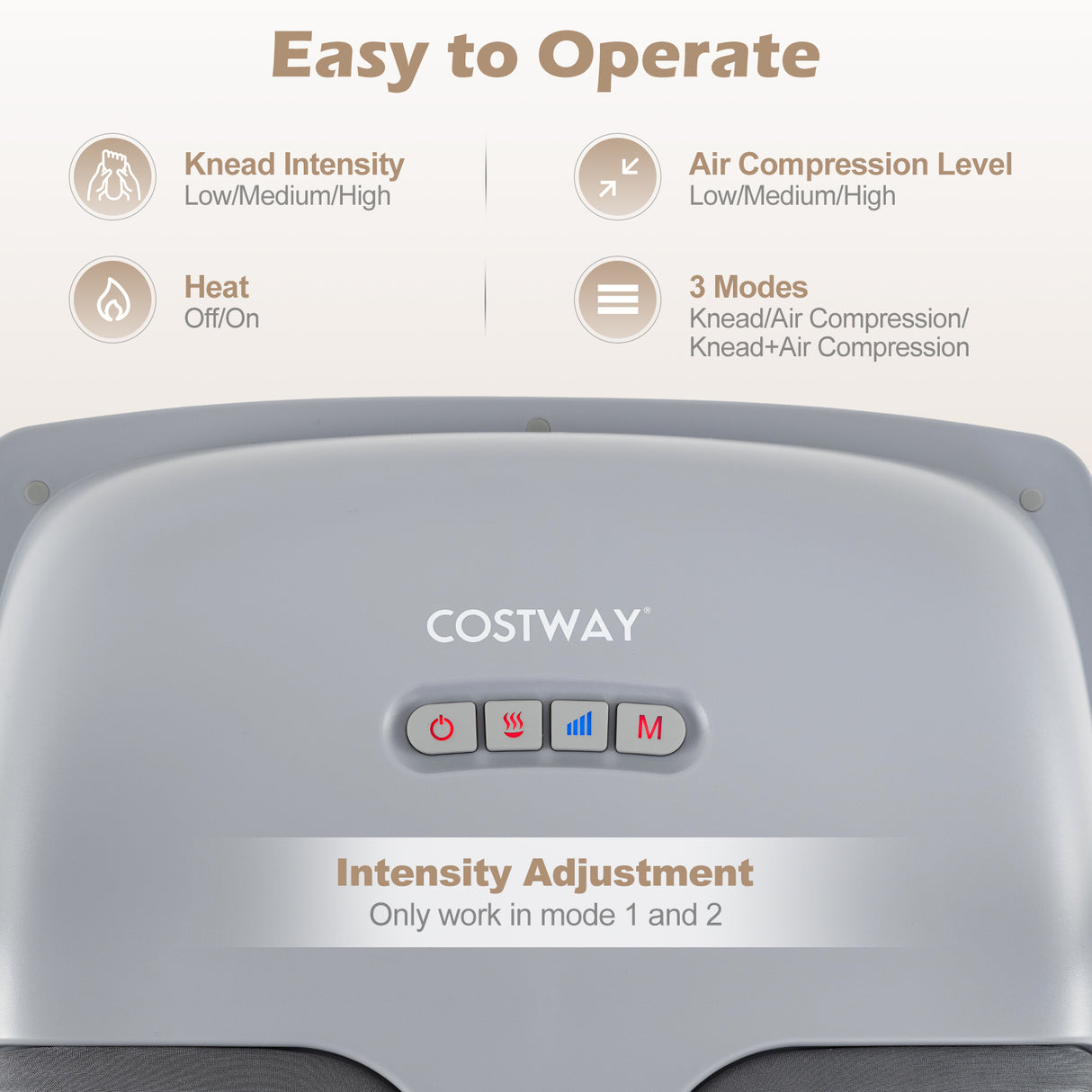Shiatsu Foot Massager with 3-Level Deep Kneading and Air Compression-Gray