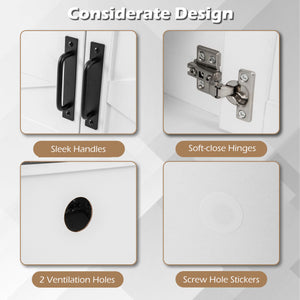 Shoe Bench with Cushion Farmhouse Shoe Rack Organizer with 2 Barn Doors-White