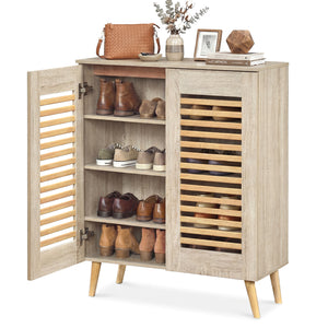 Shoe Cabinet with Louvered Doors and Removable Shelves-Natural