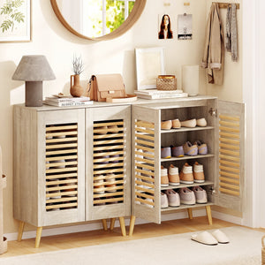Shoe Cabinet with Louvered Doors and Removable Shelves-Natural