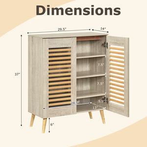 Shoe Cabinet with Louvered Doors and Removable Shelves-Natural