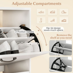 Shoe Cabinet with Open Shelves Modern Shoe Organizer with 3 Flip Drawers-White