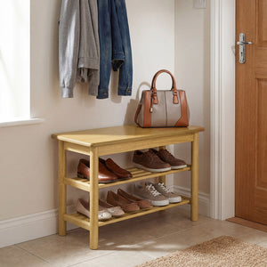 Shoe Rack Bench 3-Tier Rubberwood Shoe Changing Bench-Natrual