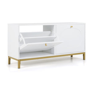 Shoe Storage Bench Narrow Entryway Bench with 2 Flip Drawers Adjustable Shelves-White