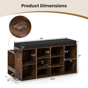 Shoe Storage Bench with Umbrella Stand 10-Cubby Entryway Shoe Rack Organizer-Rustic Brown