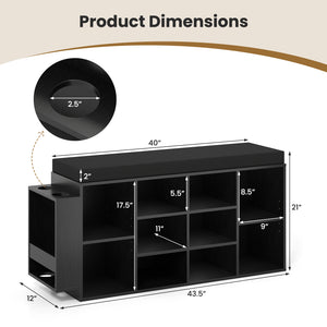 Shoe Storage Bench with Umbrella Stand 10-Cubby Entryway Shoe Rack Organizer-Black