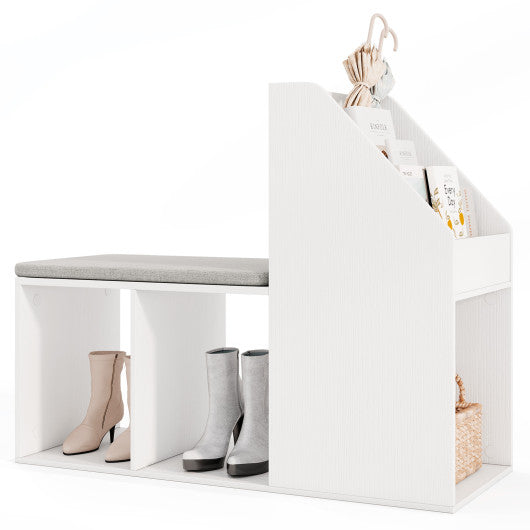 Shoe Storage Bench with Removable Seat Cushion and 6 Storage Compartments-White
