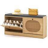 Shoe Storage Bench with Cushion Entryway Rattan Shoe Bench-Natural