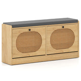 Shoe Storage Bench with Cushion Entryway Rattan Shoe Bench-Natural