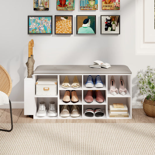 Shoe Storage Bench with Umbrella Stand and Adjustable Shelf-White