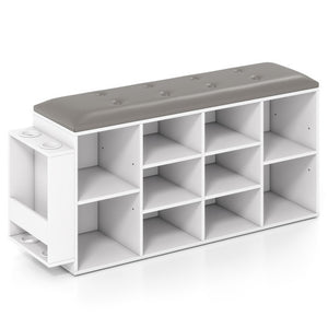 Shoe Storage Bench with Umbrella Stand and Adjustable Shelf-White