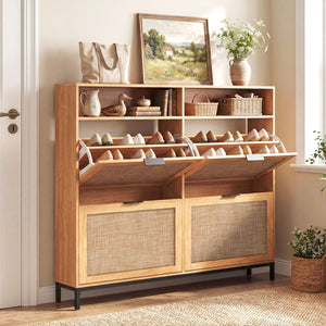 Shoe Storage Cabinet with 4 Flip Drawers Narrow Freestanding Shoe Organizer with Adjustable Shelves-Coffee