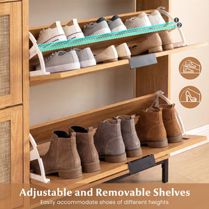 Shoe Storage Cabinet with 4 Flip Drawers Narrow Freestanding Shoe Organizer with Adjustable Shelves-Coffee