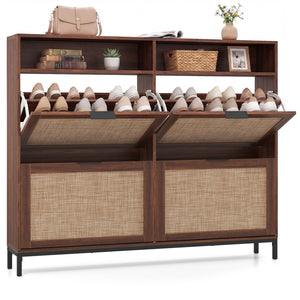 Shoe Storage Cabinet with 4 Flip Drawers Narrow Freestanding Shoe Organizer with Adjustable Shelves-Brown