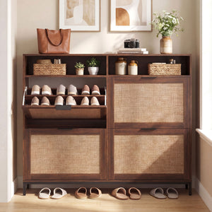 Shoe Storage Cabinet with 4 Flip Drawers Narrow Freestanding Shoe Organizer with Adjustable Shelves-Brown