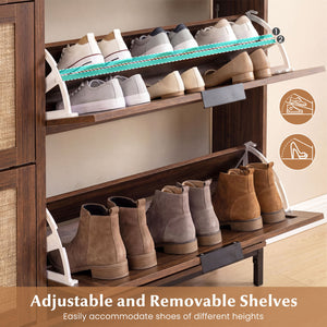 Shoe Storage Cabinet with 4 Flip Drawers Narrow Freestanding Shoe Organizer with Adjustable Shelves-Brown