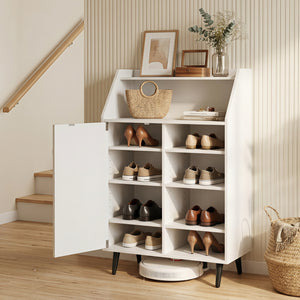 Shoe Storage Cabinet with 2-Tier Open Compartment and 4-Tier Adjustable Shelf-White