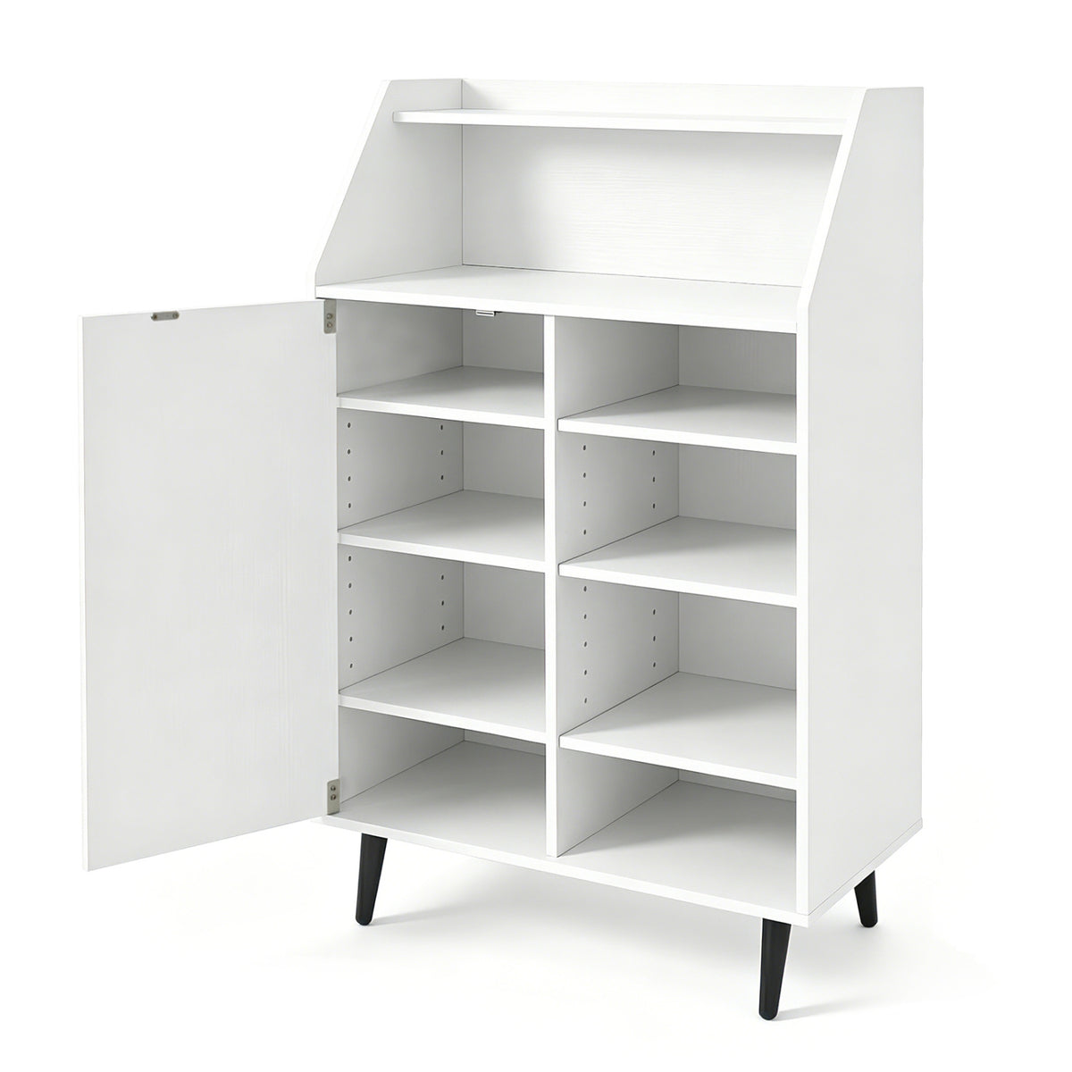 Shoe Storage Cabinet with 2-Tier Open Compartment and 4-Tier Adjustable Shelf-White