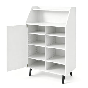Shoe Storage Cabinet with 2-Tier Open Compartment and 4-Tier Adjustable Shelf-White