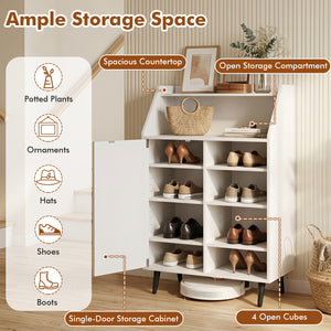 Shoe Storage Cabinet with 2-Tier Open Compartment and 4-Tier Adjustable Shelf-White