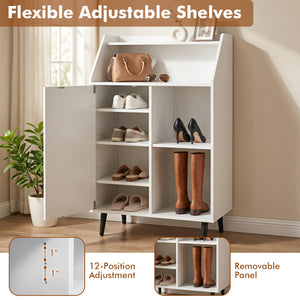 Shoe Storage Cabinet with 2-Tier Open Compartment and 4-Tier Adjustable Shelf-White