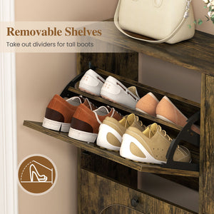 Shoe Storage Cabinet with 4 Flip Drawers and Aluminum Legs for Foyer and Hallway-Rustic Brown