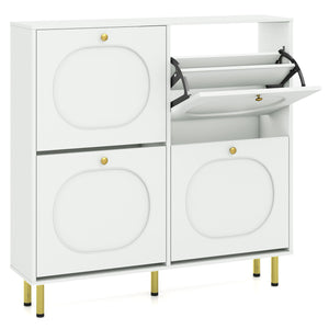Shoe Storage Cabinet with 4 Flip Drawers and Aluminum Legs-White