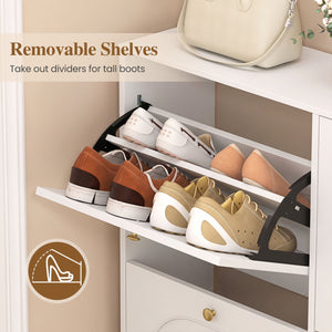 Shoe Storage Cabinet with 4 Flip Drawers and Aluminum Legs-White