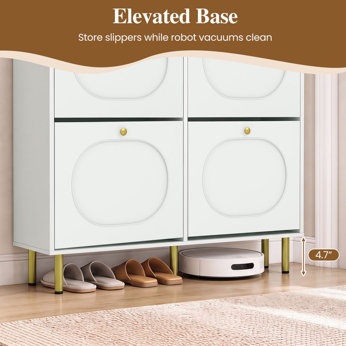 Shoe Storage Cabinet with 4 Flip Drawers and Aluminum Legs-White