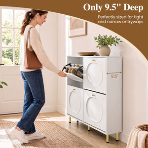 Shoe Storage Cabinet with 4 Flip Drawers and Aluminum Legs-White