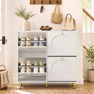 Shoe Storage Cabinet with 4 Flip Drawers and Aluminum Legs-White
