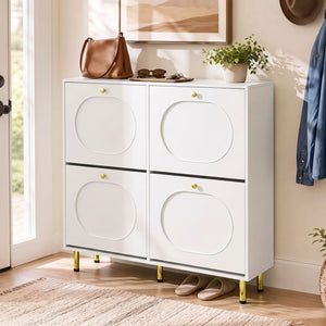 Shoe Storage Cabinet with 4 Flip Drawers and Aluminum Legs-White