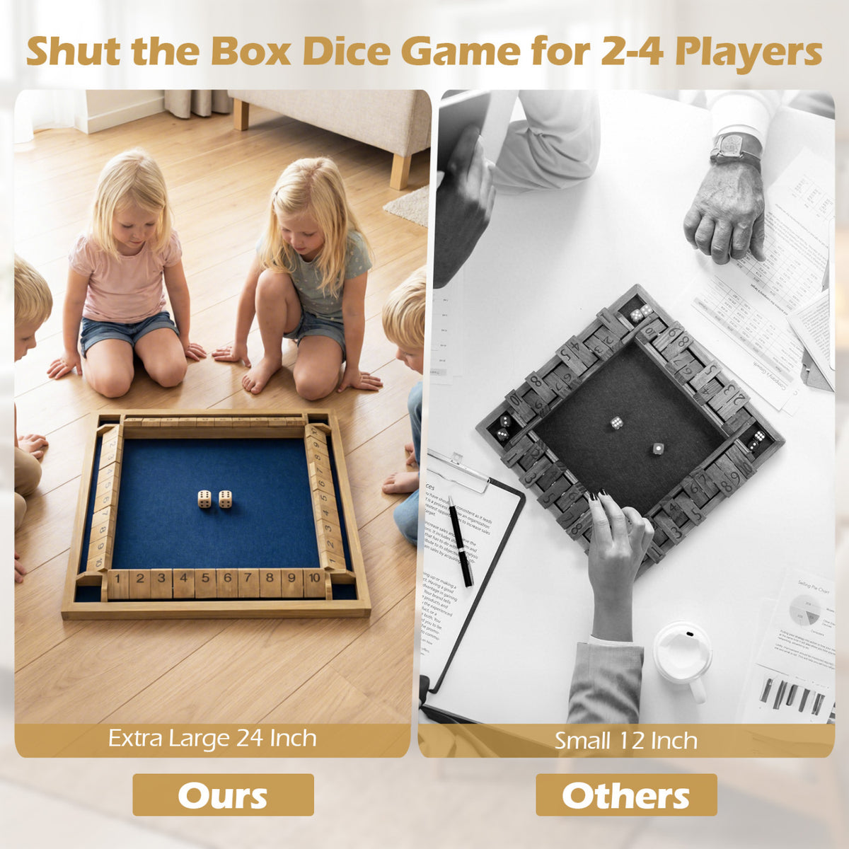 24 Inch Extra-Large Shut The Box Game for 2-4 Players