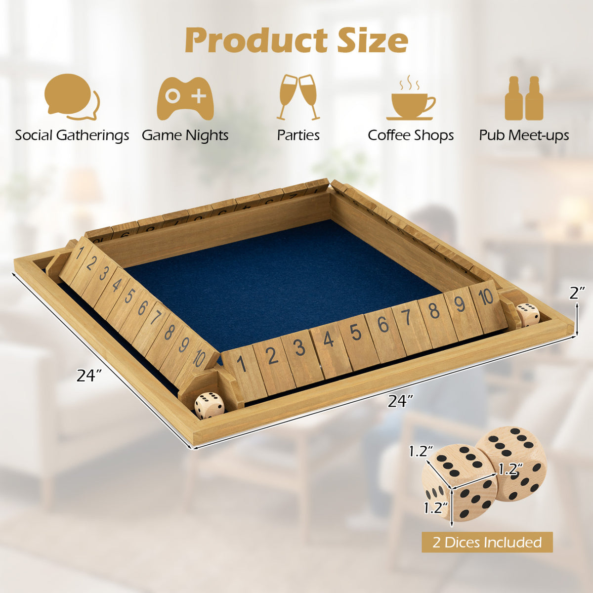 24 Inch Extra-Large Shut The Box Game for 2-4 Players