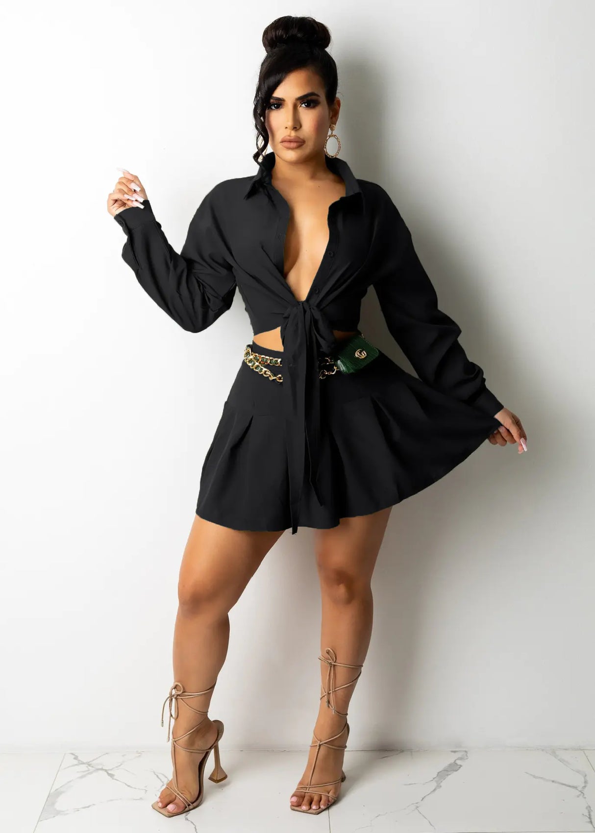 CM2153 Women's Fashion Cardigan and Pleated Skirt Set