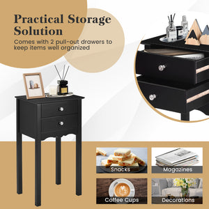 Side Table End Accent Table with 2 Drawers-Black