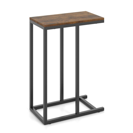 C-shaped Side Table with Heavy-duty Metal Frame-Rustic Brown