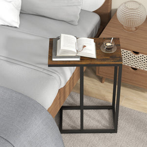 C-shaped Side Table with Heavy-duty Metal Frame-Rustic Brown