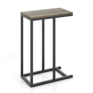 C-shaped Side Table with Heavy-duty Metal Frame-Oak