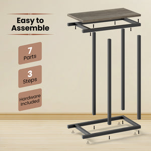 C-shaped Side Table with Heavy-duty Metal Frame-Oak